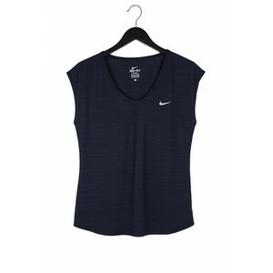 Nike Women's Dri-Fit Breathe Training Top Black Burnout Stripe Cap Sleeve Size L